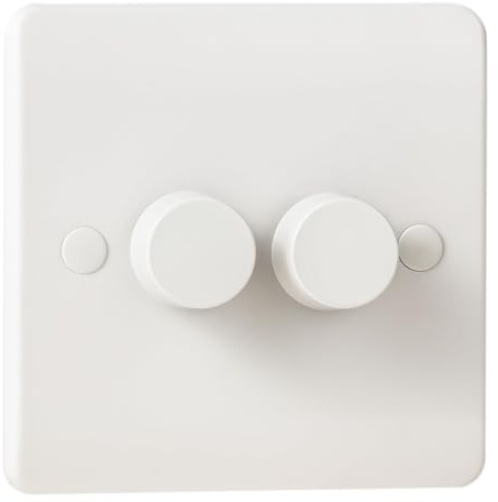 Interruttore dimmer a doppio LED, interruttore per luce bianca con bordo finale per luci LED/alogene dimmerabili, interruttore rotativo on/off, 2 gang 1 via, 3-150 W