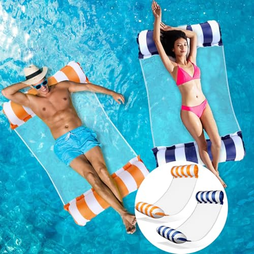 Sitbfoam Lot de 2 matelas gonflables hamac d'eau, accessoires de piscine matelas gonflable amusant, hamac 4 en 1 piscine plage salon d'eau adultes et enfants (Hammock-orange)