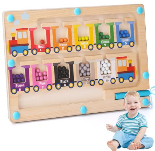 BBWELL Laberinto Magnético Montessori,Juguete de Madera 2 3 4 5 Años,Juego Motricidad Fina,Educativo para Niñas 3-4 Años,Juguete Educativo de Madera con Colores y Números,Regalo para Niño y Niña