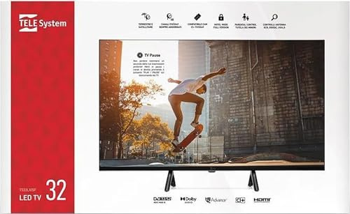 TELE System TS32 LX15F - TV 32 Pollici, LED, H.265/HEVC, DVB-T2, Classe energetica E
