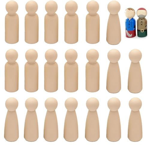 BAIFULAI 20 stycken träfigurer: 90 mm stor tom träfigur för målning kvinnlig man, naturliga trämän för pyssel målning jul bröllop födelsedag dekoration (2 stilar)