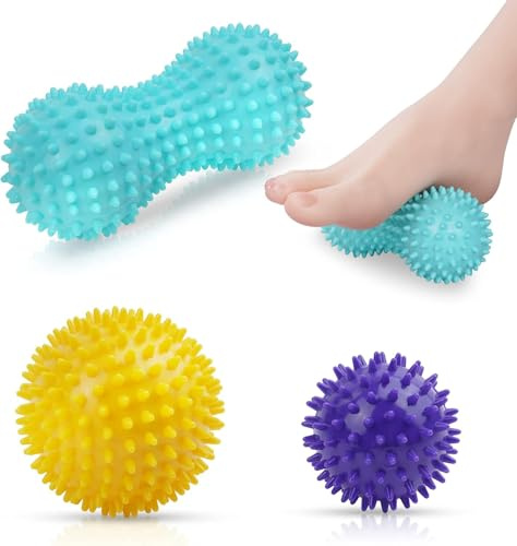 Lot de 3 balles de massage pour fascias, balles de massage hérisson avec picots, balles de massage rigides, pour le dos, les jambes, les pieds, les mains, la relaxation musculaire