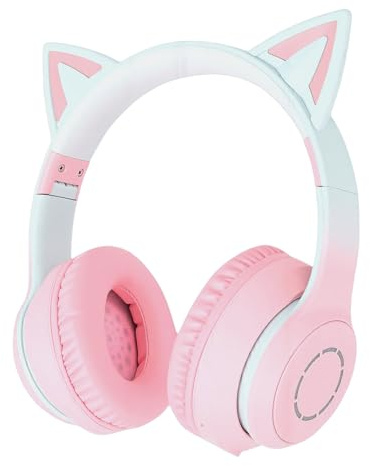 YUEHISY Trådlöst Spelheadset med LED-lampor, Bluetooth 5.3 Trådlösa och 3,5 Mm Trådbundna Hörlurar, Stereoljud med Löstagbar Mikrofon (PINK)