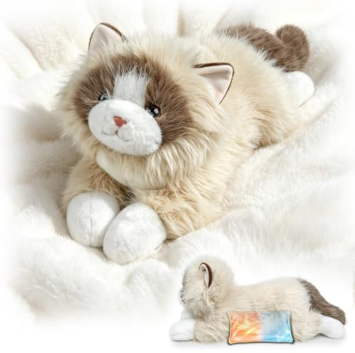 RLOMUTE Peluche lestée en Forme de Chat, Peluche lestée avec Coussin Chauffant pour Micro-Ondes, Jouet Ultra-Doux, décoration d'intérieur, Grande Peluche câline pour Enfants et Adultes