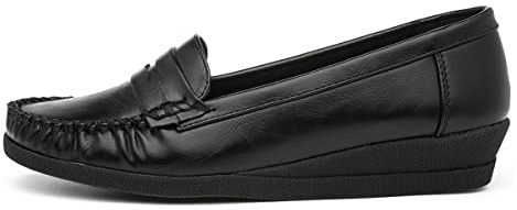 Softlites Womens Black Wedge Moccasin Loafer Shoe