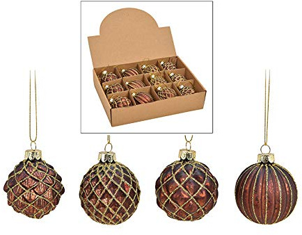 MC-Trend 12 edle Weihnachtskugeln im Set aus Glas (Ø 8 cm) – einzigartige Christbaumkugeln für Festliche Eleganz. Glanz und Stil für Ihren Weihnachtsbaum (Braun Gold)