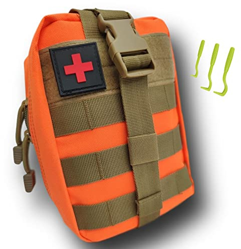 Trousse de Premiers Secours Complete Tactique 103 pcs Assemblée en France inclu 3 Tire tiques -Pansement compressif-se Fixe sur la Ceinture,conçue pour Usage professionel randonnée,Chasseur,Voiture