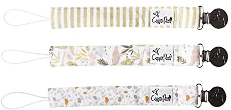Copper Pearl Pacifier Clip 3-Pack: Premium Knit Binky Clips for Baby Girls and Boys - Stylish Stainless Steel Pacifier Holder Clip - Baby Pacifier Clips for No More Floor Drops - Rex