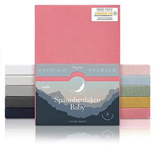 Laleni Premium Spannbettlaken 70x140x15 cm Babybett 2er Set | Oeko-TEX zertifiziertes Bettlaken 70x140 Kinderbett | Kinderbettwäsche 70x140 100% Baumwolle | Spannbettlaken 70x140 cm Baby in Koralle