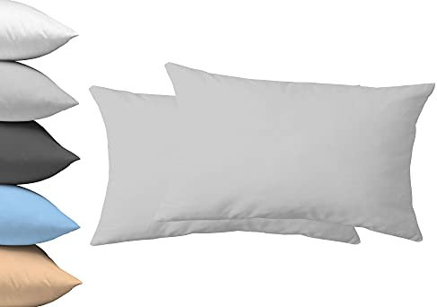 2er Set Kopfkissenbezug 40x60cm, Doppelpack Kissenbezug, Serie Jasmin - kuschelig weich - Silber, 100% Baumwolle