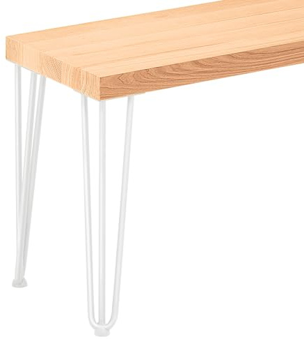 LAMO Manufaktur Banco para Mesa de Comedor 30x60x47 cm (Ancho x Largo x Alto), Patas para Muebles Modelo Creative Blanco/Asiento Natural, LSB-01-A-002-60-9016Cr