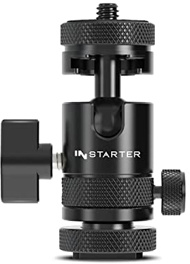 Instarter FlexMount Head Plus Kugelkopf 2-in-1 mit Blitzschuh, Stativkopf für 1/4 und 3/8 Anschluss, 180° schwenkbar zur Winkelanpassung, hochwertiges Kamera Zubehör aus Aluminium