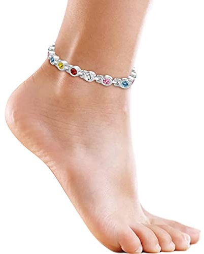 JEROOT Fußkettchen für Damen Silberfarben - Magnetarmband Damen Edelstahl - Magnet Zirkonia Fußkette Verstellbar 27cm - Geschenke für Frauen/Mama/Mutter