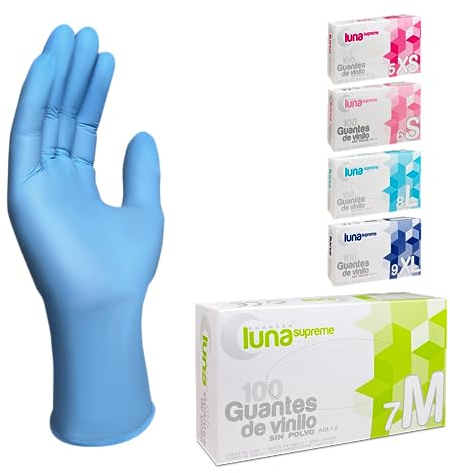 MUNTRADE Guantes Desechables de Vinilo, 100 unidades/caja, Sin Polvo, Guantes de Vinilo, Guantes Desechables (M, Azul)