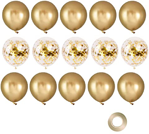 15 Pezzi Palloncini Oro 12 Pollici Lattice Palloncini Coriandoli per Compleanno Matrimonio Laurea Decorazione