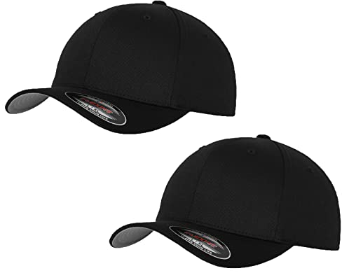 2er Flexfit Unisex Wooly Combed Cap Baseball Caps graue Unterseite S M L XL XXL Basecap Mütze, S/M, 2X Schwarz + 1x HL-Kauf Notizblock