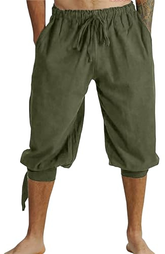 LVCBL Kortbyxor för män med snörning, sommarbyxor, viking, pirat, medeltida kostym, fritidsbyxor, strandshorts