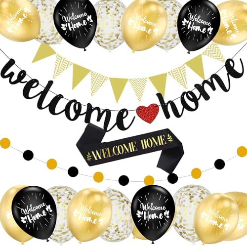 Juego de Pancartas y Globos Welcome Home,Welcome Home Banner,Globo de Bienvenida,Decoración de Bienvenida para Decoración Hogar Fiestas Ceremonias