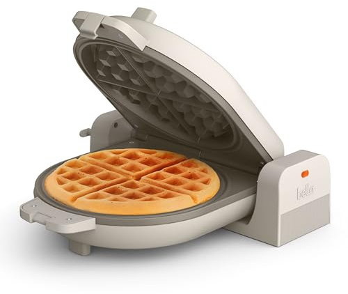 bella Flip-n-Store Waffle Maker with EverGood™ Ceramic Nonstick Coating, Fits-anywhere™ Kitchenware, Power Indicator Light, Cool Touch Handle & Cord Wrap, 7” Wide & 1 Deep Plates, 1000 Watt, Oatmilk