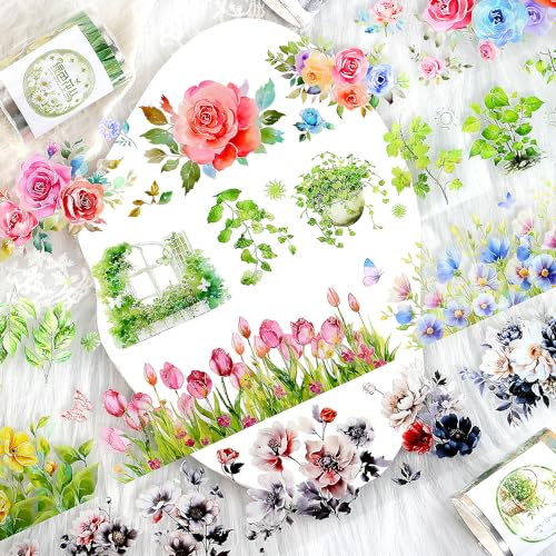 4 Rollen Blumen Washi Tape Set Scrapbook Stickers Scrapbook Zubehör,Pflanze Schmetterling Blütentrauben Washi Tapes Frühling Sommer Vintage Dekoratives Klebeband Flower Washitapes Journaling Zubehör