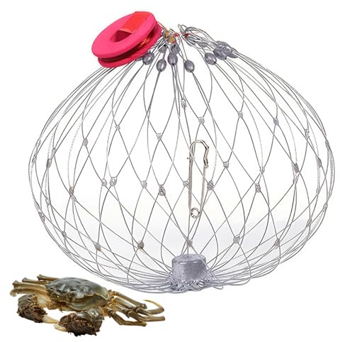 Comebachome Crab Trap, 52cm Automatic Opening & Closing Fish Trap Cage, Stainless Steel Wire Crab Net with Enlarged Pin Crabbing Equipment for Outdoor Freshwater Saltwater