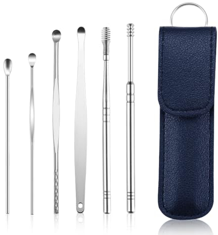 Innovatives Ohrenschmalz-Reinigungswerkzeug, 2024 Neu 6 teiliges Edelstahl Ohrenreiniger Entferner, ohrenreiniger Mit Aufbewahrungstasche für Reinigung der Ohrenschmalz (blau, 1 Stück)
