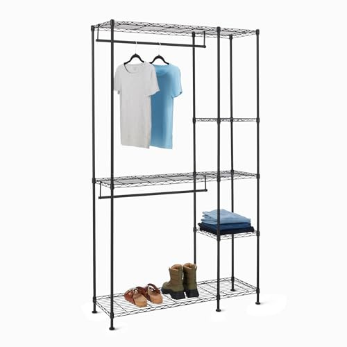 Amazon Basics Metal Hanging Storage Organizer Rack Wardrobe with Shelves, 45L x 14W x 76H, Black