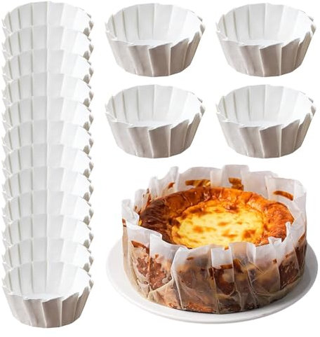 Baking Liners | 50X Portable Basques Cake Paper Rounds | Parchment Paper Muffin Tin Liners, 4/6/8-Inch Cupcake Wrappers, Dessert Liners for Easy Baking and Serving Cakes
