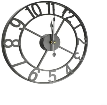 Wanduhr im Vintage-Stil, Metall, rund, leise, große Ziffern, leicht ablesbar, für Garten, Terrasse, Veranda, Küche, Schlafzimmer, Wohnzimmer, 34 cm/40 cm, Schwarz Gold (A)