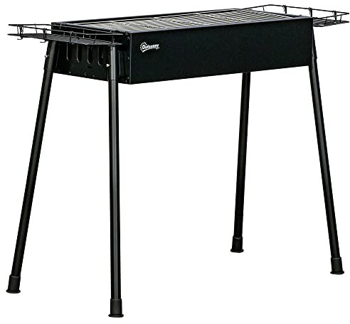 Outsunny Barbecue à charbon avec 2 grilles en acier, barbecue portable à charbon avec paniers latéraux et pieds amovibles, 94 x 39 x 70 cm, noir