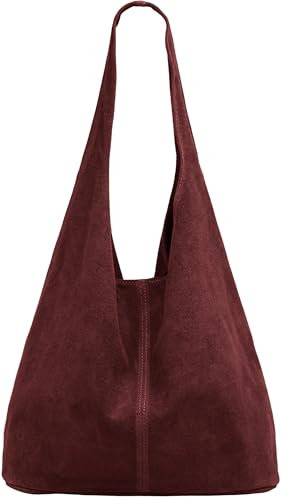 Caspar große Damen Wildleder Tasche Hobo Bag Shopper - CLASSIC LINE - Modell No.767 - Made in Italy, Farbe:bordeaux rot, Größe:One Size