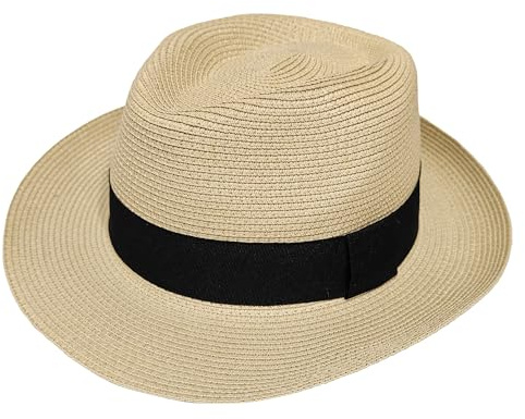 Sombrero de Paja de ala Ancha con Banda elástica para la Playa, protección UV, Unisex (FR/ES, numérico, 59, Beige)
