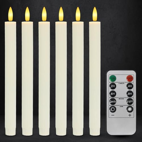 Dixmas 6 velas LED con control remoto, velas de mesa sin llama con función de temporizador, perfectas para Navidad, diseño de rayas, luz blanco cálido