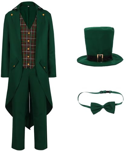 Nuevo 2025 Hombre Steampunk Tuxedo Gothic Frack Incluye Sombrero Pajarita Pantalones Modernos Verde Abrigo Medieval Traje Victoriano Chaqueta Teatro Ropa de Rendimiento Halloween Disfraz Pirata