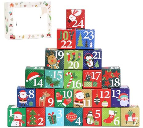 Calendario 'Avvento Scatola - Decorazione Invernale,Scatola Countdown Vuota da Riempire - per Contenitore di Carta per Bambini Ragazzi Ragazze Coppie Adolescenti Adulti Famiglia