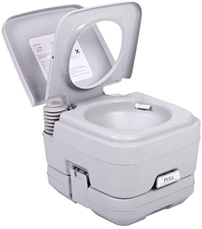 Portable Camping Flush Toilet with Seat, Bellows Pump & Double Sealed Valve, 10L Capacity Waste Tank, Lightweight, Durable & Hygienic, Ideal for Camping, Festivals, Travel and Emergency Use