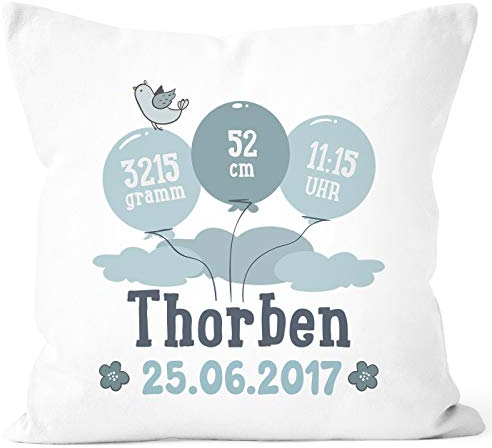 SpecialMe® personalisierbares Kissen zur Geburt, Geburtskissen, Namenskissen Geschenk Geburt Baby, Kissen-Bezug ohne Füllung weiß Unisize