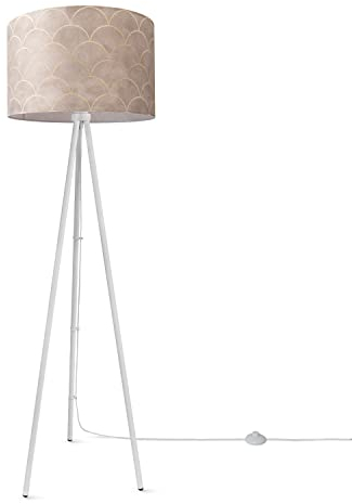 Paco Home Stehlampe Wohnzimmer Lampenschirm Stoff Stehleuchte Leselampe Abstrakt E27 2,5m Textilkabel Mit Stecker Modern, Farbe:Design 8 (Ø45,5 cm), Leuchtenart/Farbe:Stehleuchte Dreinbein - Weiß