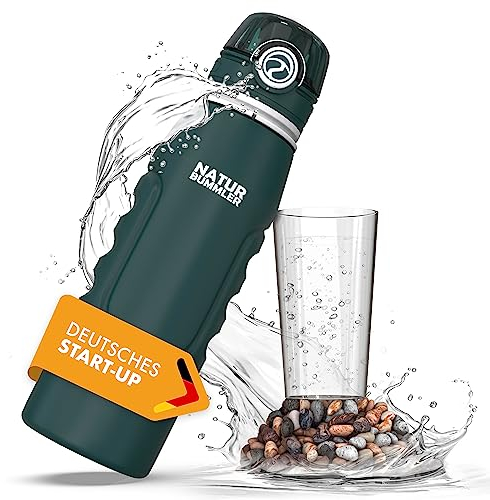 NATURBUMMLER Wasserfilter Flasche [1000 ml] faltbar & ultraleicht – Filtert 99,99 % aller Bakterien (200L Kapazität) – Trinkflasche mit Filter für Outdoor Survival Camping & Wandern