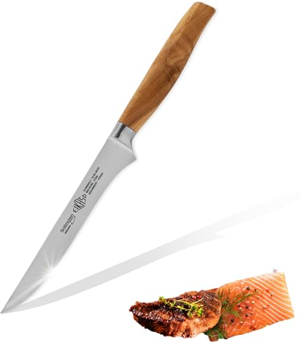 EIKASO Coltello per disossare, lunghezza lama 13 cm, forgiato, in acciaio molibdeno, prodotto a Solingen con manico in legno di ulivo.