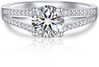 MomentWish Anillo Compromiso Mujer, 1 Quilate Moissanite Diamante Anillos Promesa con Certificato Gra Plata de Ley 925 Regalo para Aniversario de Bodas-52(16.5)