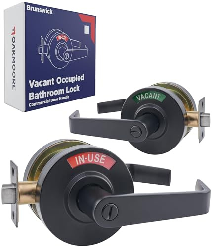 Oakmoore Commercial Door Handle - Vacant Occupied Bathroom Lock | Black Restroom Door Lock for Public & Industrial Buildings