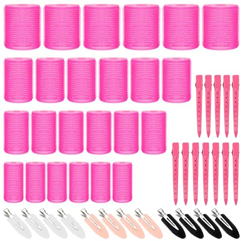 SEPGLITTER Lockenwickler Set, 48 Stücke Locken Set 4 Größen Jumbo Haftwickler Kleine Selbsthaftend Lockenwickler mit 24 Stücke Haar Klammer Hair Rollers für Lange Mittlere Kurze Haare(50 40 30 20mm)