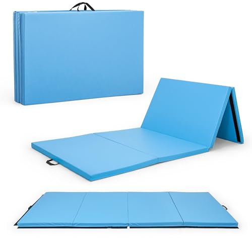 CAP Barbell Folding Exercise Mat – Durable, Anti-Tear, Thick Padding for Fitness, Aerobics, Gymnastics & Home Workouts. 10' x 4' x 2 thick BLUE