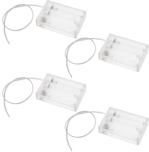 EMSea 4pcs 3AA Battery Holder Box Case Transparent Enclosed Clear Battery Socket Holder with On/Off Switch Extension Wires Leads Spring Clip Socket Bundle Housing Transparent