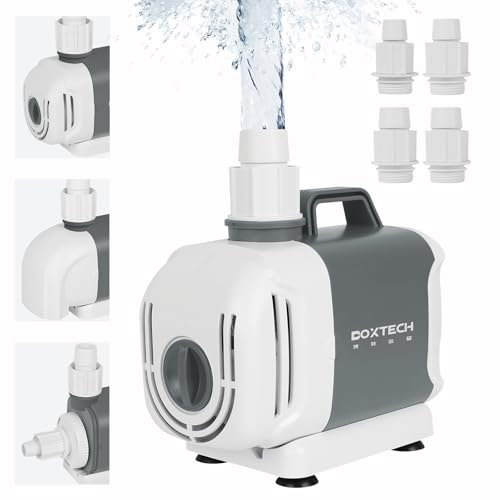 boxtech Pompe à eau d'aquarium avec filtre, 3500 L/H 55 W, pompe à eau de fontaine réglable pour aquarium, aquarium, étang, fontaines, piscine avec 3 buses