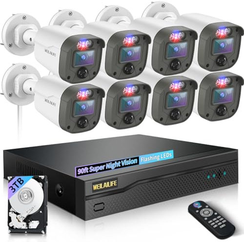 【122° Wide-Angle】 Outdoor Wired Security Camera System, Home Video Surveillance Systems, CCTV Cameras for Home, DVR Surveillance Kits