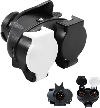 Woola 2 In 1 Trailer Connector, Trailer Converter 13 Pin Trailer Plug to 7 Pin Socket, 13 Pin to 7 Pin N and S Towing Adapter, 12V Trailer Adapter for Trailer RV Caravan
