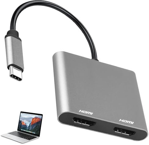 Adaptateur HDMI 4 en 1 USB-C | 4K @ 60Hz, USB 3.0 5 Gbps, charge rapide PD 100 W | Compatible avec MacBook Pro/Air, iPad Pro, Samsung S24, Surface, HP, Lenovo | Hub multiport en aluminium