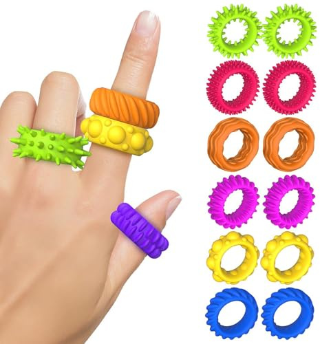 BelleVive Lot de 12 Jouets Anti-Stress pour Enfants, Anneaux Sensoriels, Jouets Sensoriels pour Enfants avec Autisme – Discret pour Anxiété en Classe
